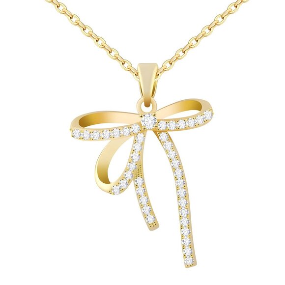 Elegant 18K Gold Plated Bow Tie Pendant Necklace | Butterfly Knot Charm - Picture 1 of 1